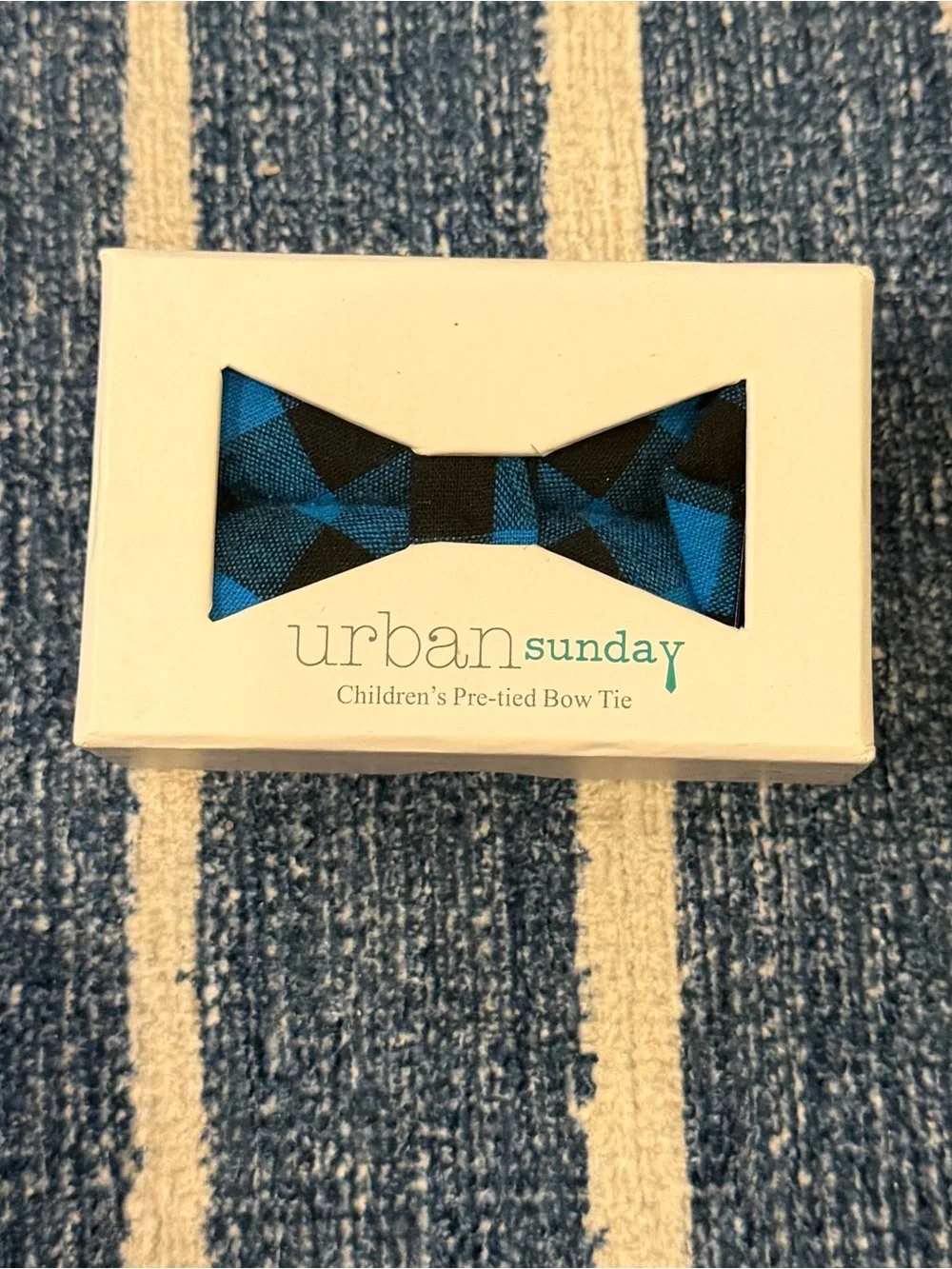 Urban Sunday Boys Blue Black Plaid Pre-Tied Bow Tie